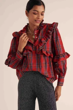 Balzac Paris Blouse Amelia Tartan rouge Cheap