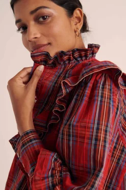 Balzac Paris Blouse Amelia Tartan rouge Cheap