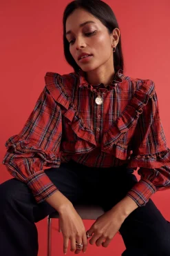 Balzac Paris Blouse Amelia Tartan rouge Cheap