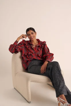 Balzac Paris Blouse Amelia Tartan rouge Cheap