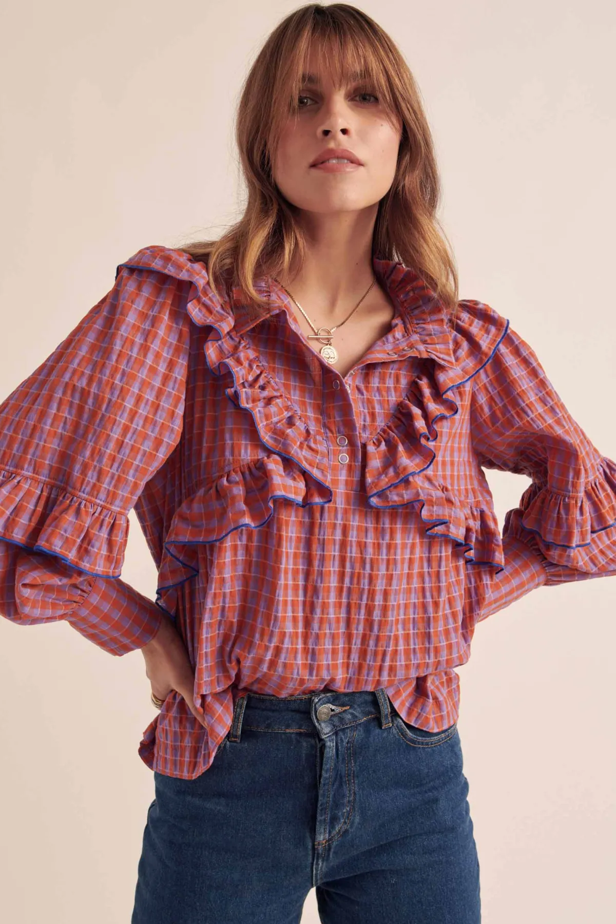 Balzac Paris Blouse Amelia Vichy orange et violet Online