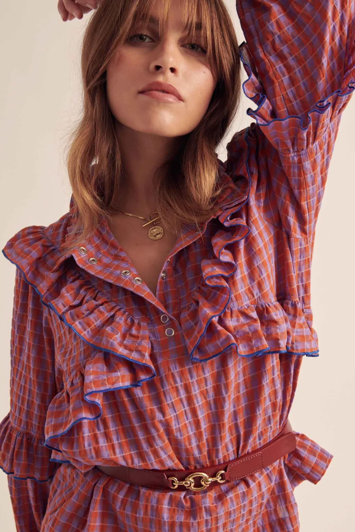 Balzac Paris Blouse Amelia Vichy orange et violet Online