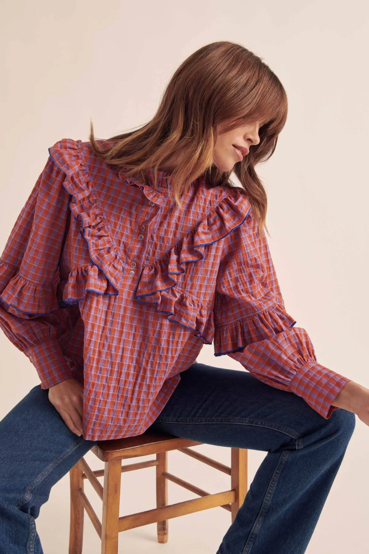 Balzac Paris Blouse Amelia Vichy orange et violet Online