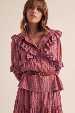 Balzac Paris Blouse Amelia Vichy orange et violet Online