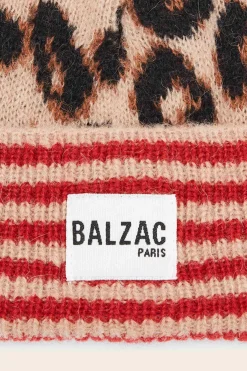 Balzac Paris Bonnet Lou rayures Rouge et léopard Online