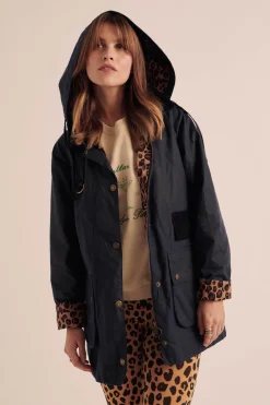 Balzac Paris Capuche ajustable Elana marine et léopard Barbour x BP Marine barbour x bp Best Sale