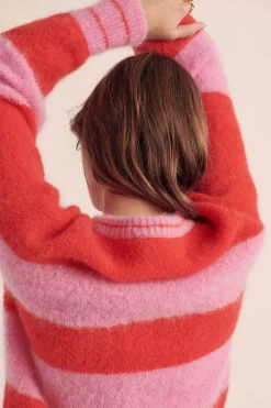 Balzac Paris Cardigan Douceur Rayures rose et rouge Sale