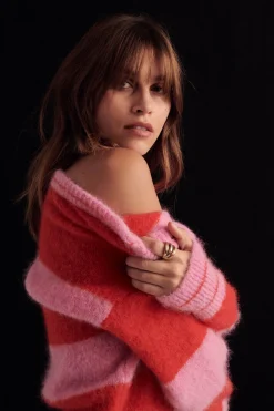 Balzac Paris Cardigan Douceur Rayures rose et rouge Sale