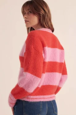 Balzac Paris Cardigan Douceur Rayures rose et rouge Sale