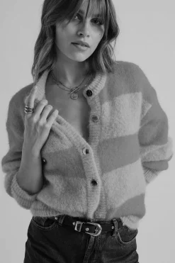 Balzac Paris Cardigan Douceur Rayures rose et rouge Sale
