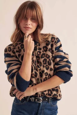 Balzac Paris Cardigan Idole rayures bleu et léopard Rayures léopard Best