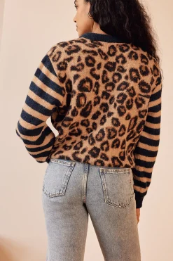 Balzac Paris Cardigan Idole rayures bleu et léopard Rayures léopard Best