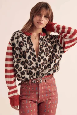 Balzac Paris Cardigan Idole rouge et léopard Rayures léopard Shop