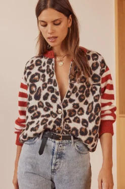 Balzac Paris Cardigan Idole rouge et léopard Rayures léopard Shop