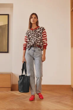 Balzac Paris Cardigan Idole rouge et léopard Rayures léopard Shop