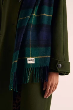 Balzac Paris Écharpe Public Tartan vert et marine Discount