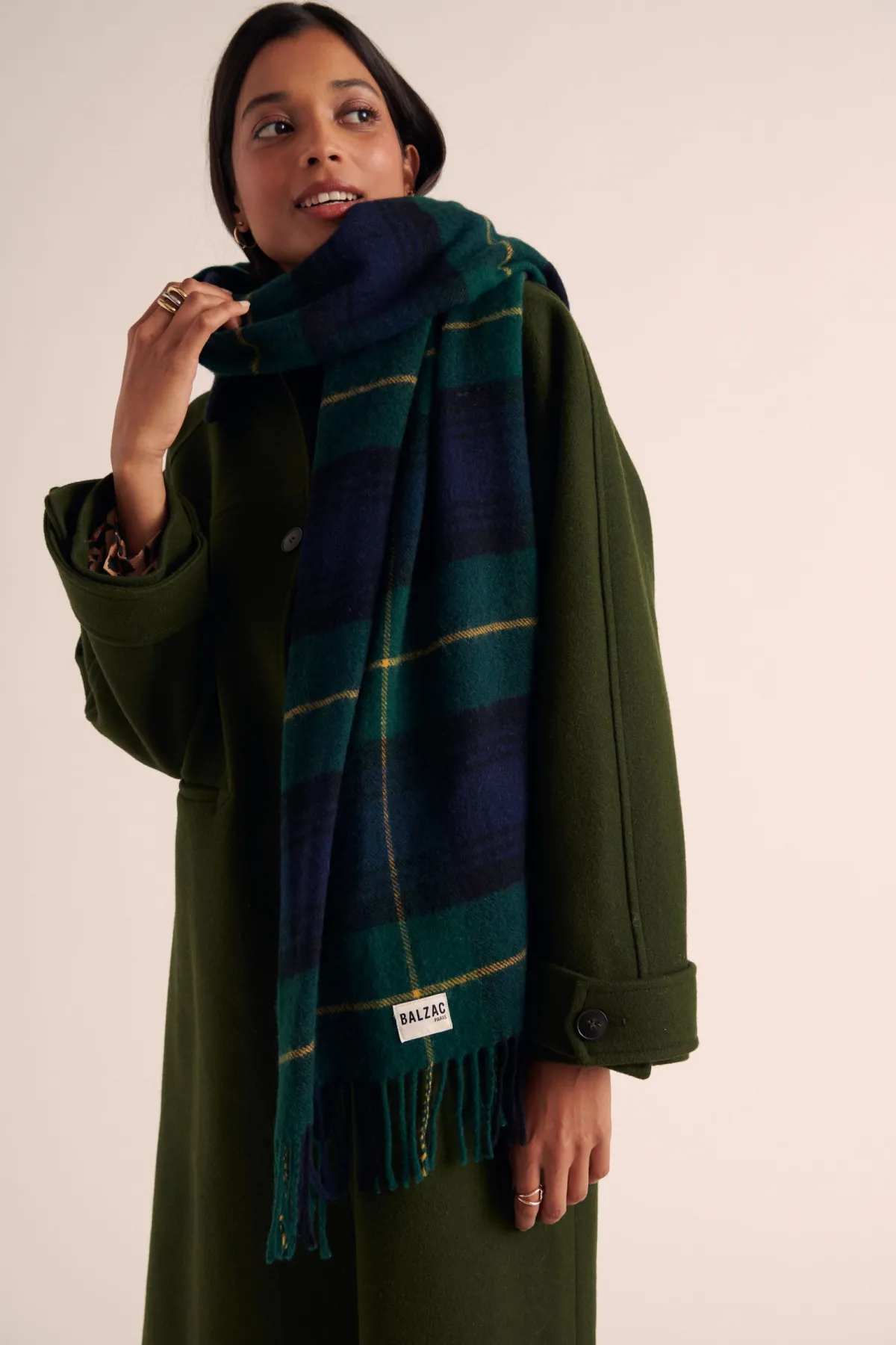 Balzac Paris Écharpe Public Tartan vert et marine Discount