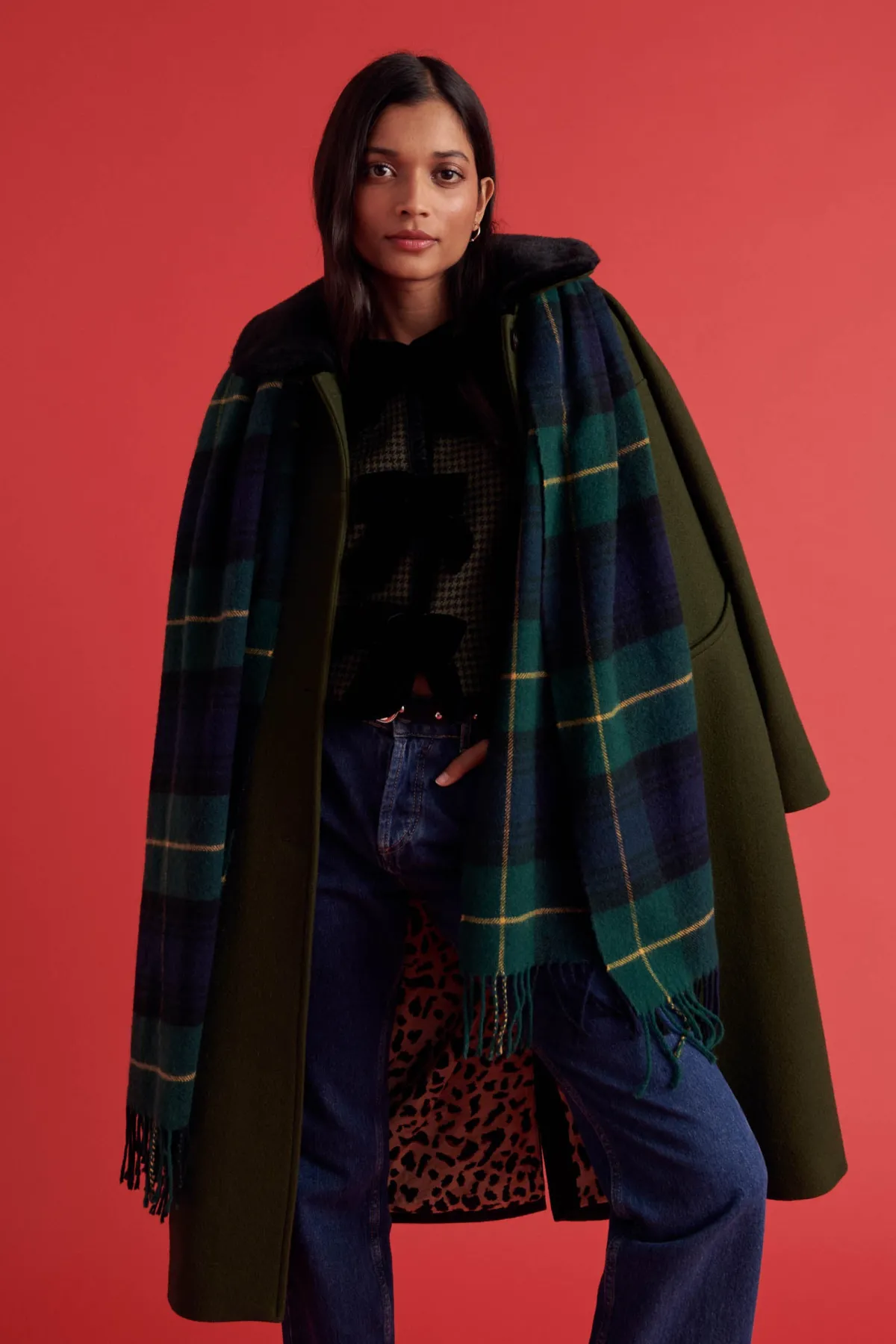 Balzac Paris Écharpe Public Tartan vert et marine Discount