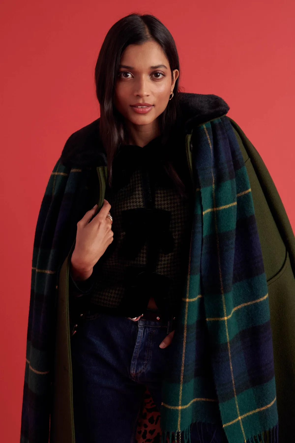Balzac Paris Écharpe Public Tartan vert et marine Discount