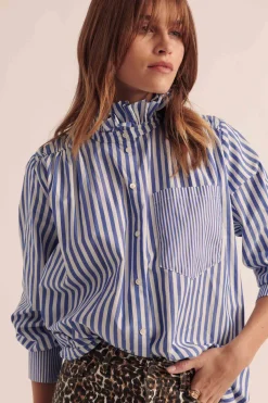 Balzac Paris Chemise Léonor rayures Blanc et bleu Outlet