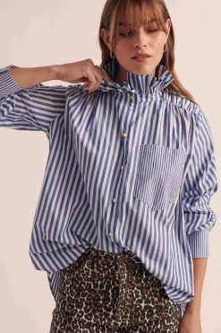 Balzac Paris Chemise Léonor rayures Blanc et bleu Outlet