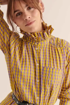 Balzac Paris Chemise Léonor Vichy jaune et violet Flash Sale