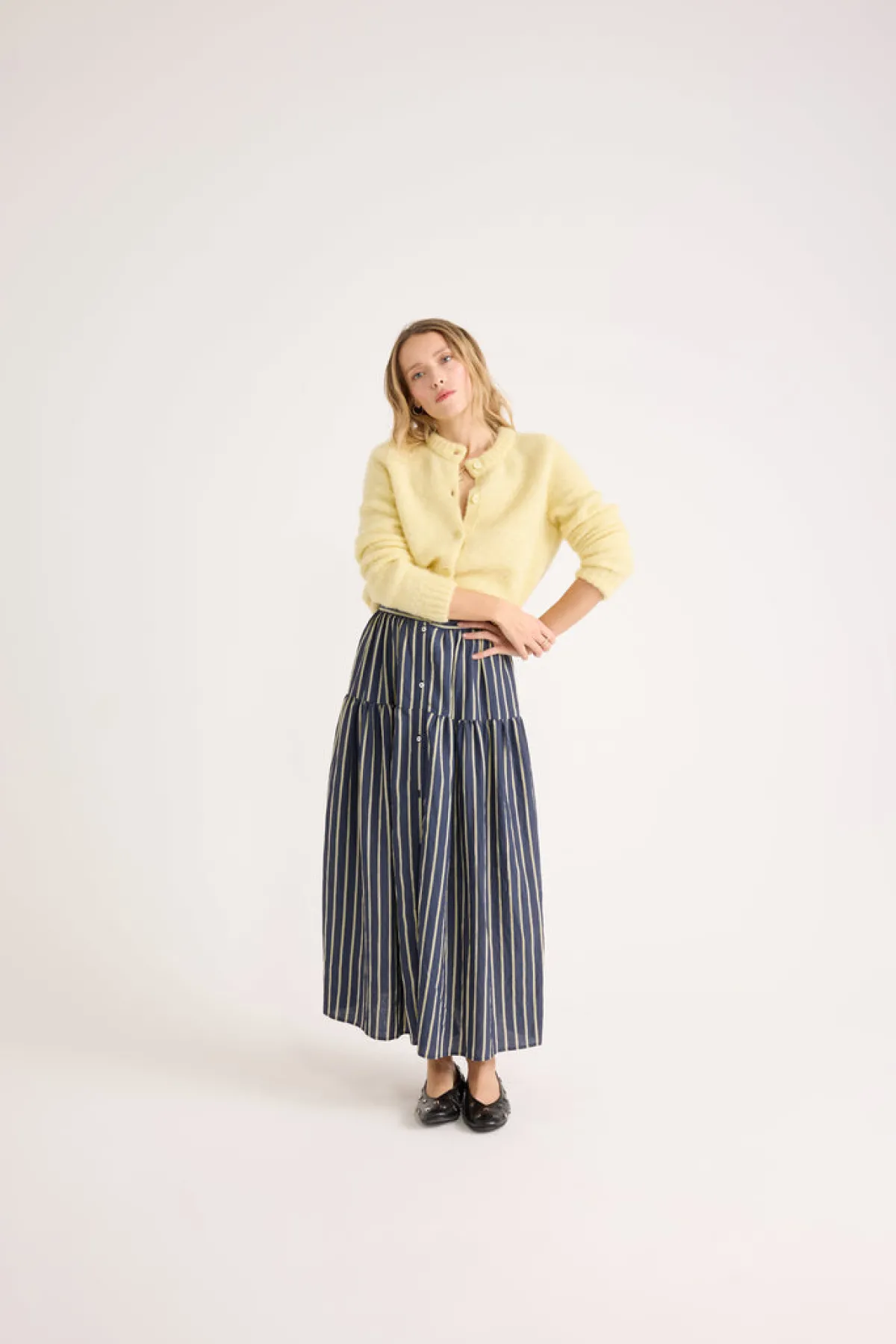 Balzac Paris Jupe Salina Rayures marine et jaune Clearance