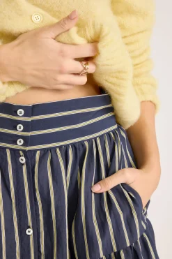 Balzac Paris Jupe Salina Rayures marine et jaune Clearance