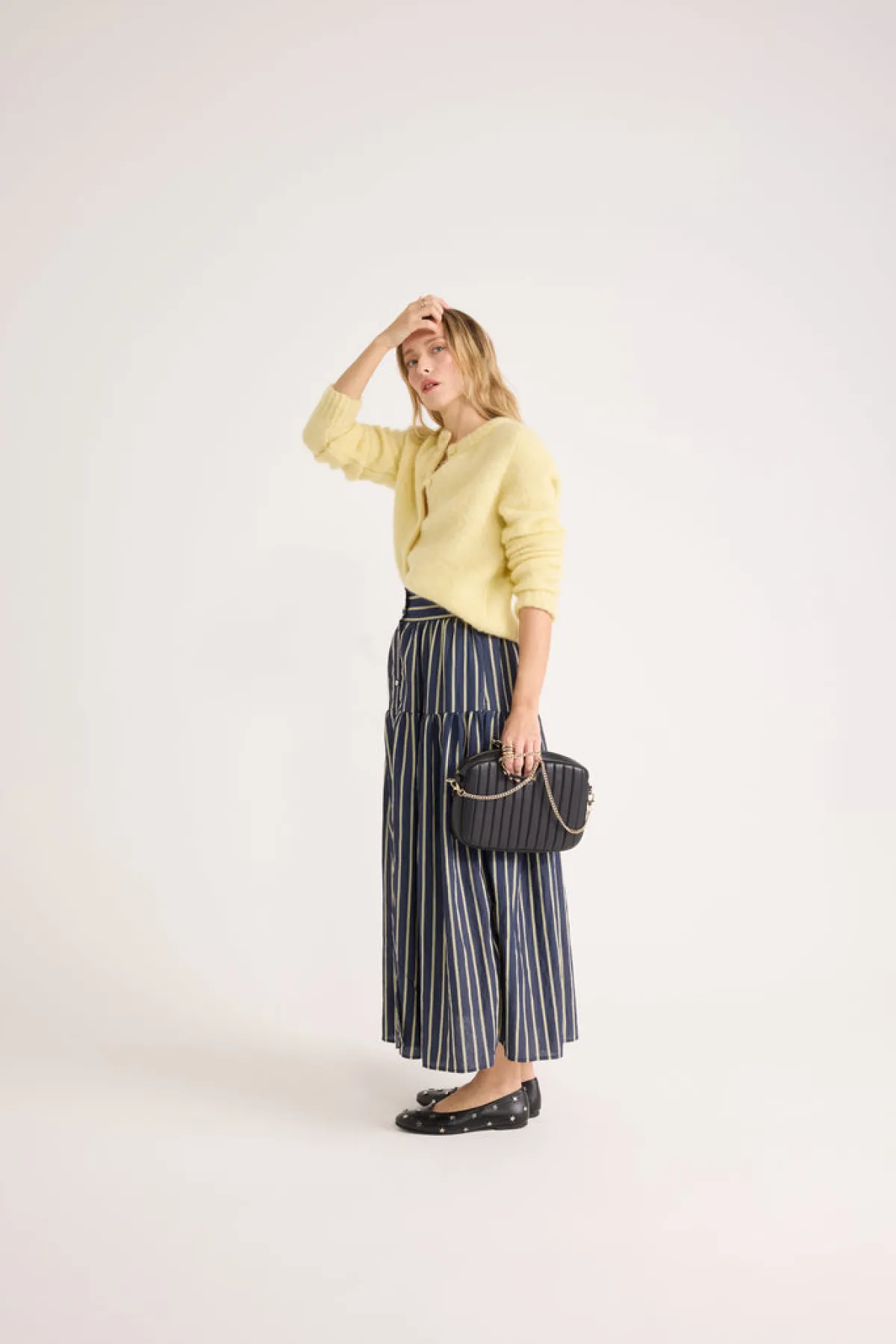 Balzac Paris Jupe Salina Rayures marine et jaune Clearance