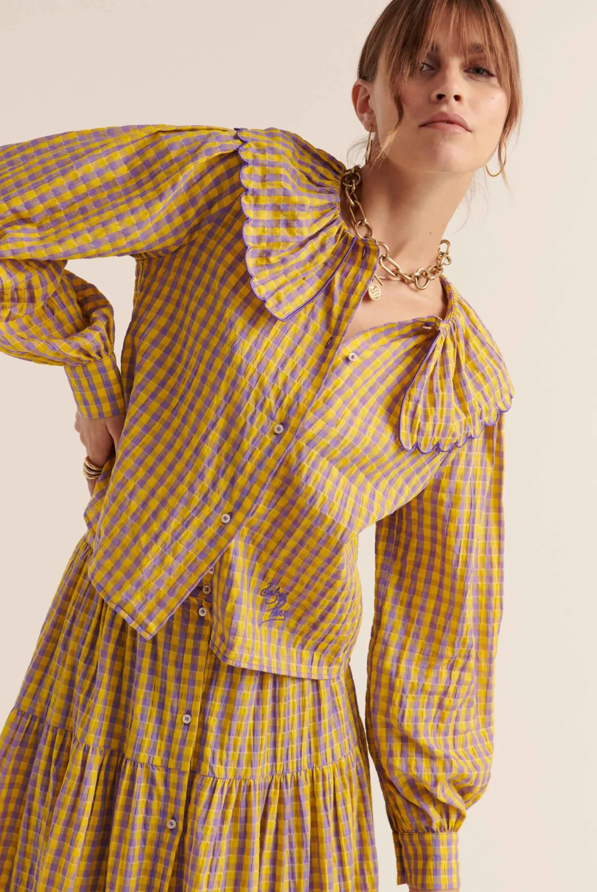 Balzac Paris Jupe Salina Vichy jaune et violet Cheap