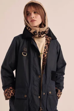 Balzac Paris Manteau Félicité marine et léopard Barbour x BP Capuche amovible vendue séparément Outlet