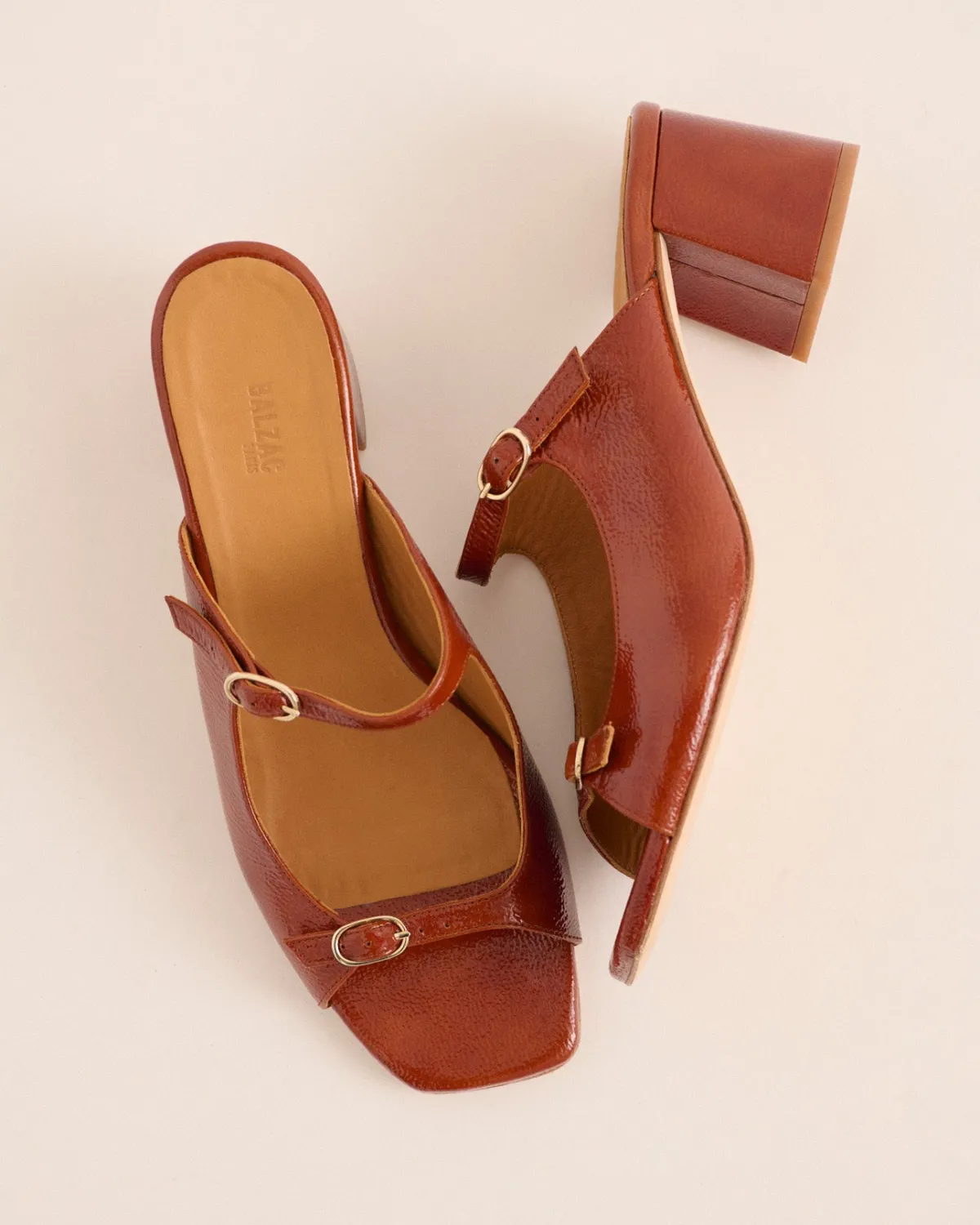 Balzac Paris Mules Joane vernis froissé Cognac Flash Sale