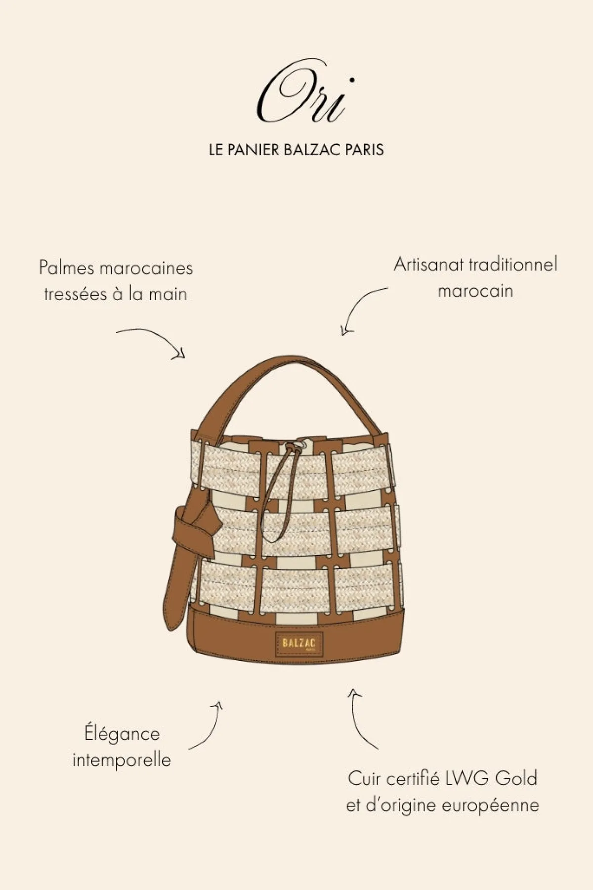 Balzac Paris Panier Ori Tressé naturel et cognac Cheap