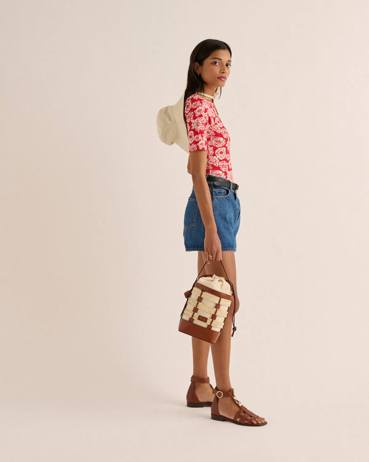 Balzac Paris Panier Ori Tressé naturel et cognac Cheap