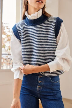 Balzac Paris Pull Blason et blanc Rayures bleu Cheap
