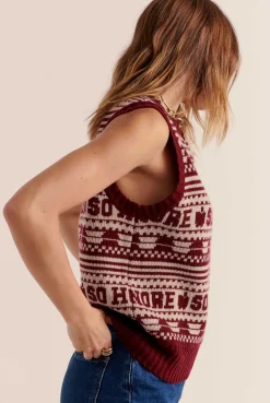 Balzac Paris Pull Kurt Bordeaux et beige Clearance