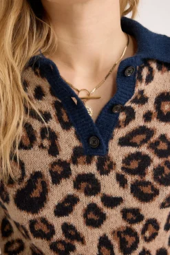 Balzac Paris Pull polo Dulce léopard et bleu Léopard et rayé bleu Clearance