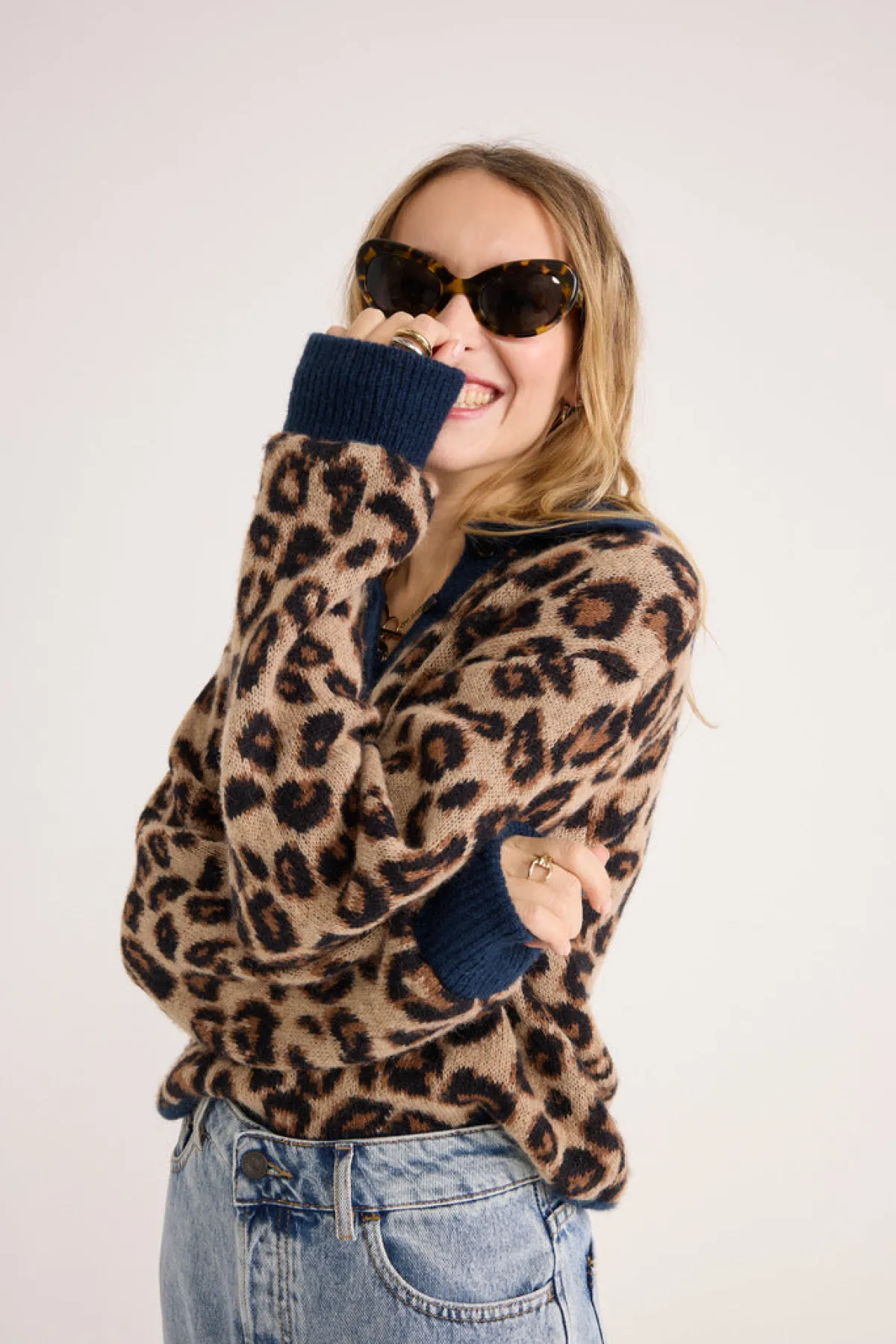 Balzac Paris Pull polo Dulce léopard et bleu Léopard et rayé bleu Clearance