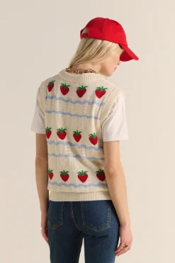 Balzac Paris Pull Priska écru et fraises rouges Écru et fraises rouges Clearance