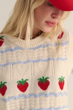 Balzac Paris Pull Priska écru et fraises rouges Écru et fraises rouges Clearance