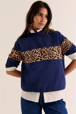 Balzac Paris Sweat Anvers marine et Léopard Outlet