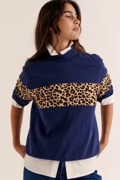 Balzac Paris Sweat Anvers marine et Léopard Outlet