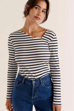Balzac Paris Top Cèpe bleu et blanc Rayures Sale